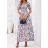 image:imageBTFBM Spring Summer Dresses for Women 2026 Puff Short Sleeve Smocked Floral Print Boho Beach Wedding Guest Maxi DressFloral Beige Multi