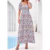 image:imageBTFBM Spring Summer Dresses for Women 2026 Puff Short Sleeve Smocked Floral Print Boho Beach Wedding Guest Maxi DressFloral Beige Multi