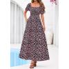 image:imageBTFBM Spring Summer Dresses for Women 2026 Puff Short Sleeve Smocked Floral Print Boho Beach Wedding Guest Maxi DressFloral Black Pink
