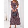 image:imageBTFBM Spring Summer Dresses for Women 2026 Puff Short Sleeve Smocked Floral Print Boho Beach Wedding Guest Maxi DressFloral Black Pink