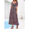image:imageBTFBM Spring Summer Dresses for Women 2026 Puff Short Sleeve Smocked Floral Print Boho Beach Wedding Guest Maxi DressFloral Black Pink