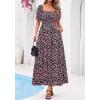 image:imageBTFBM Spring Summer Dresses for Women 2026 Puff Short Sleeve Smocked Floral Print Boho Beach Wedding Guest Maxi DressFloral Black Pink