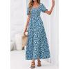 image:imageBTFBM Spring Summer Dresses for Women 2026 Puff Short Sleeve Smocked Floral Print Boho Beach Wedding Guest Maxi DressFloral Blue Green