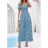 image:imageBTFBM Spring Summer Dresses for Women 2026 Puff Short Sleeve Smocked Floral Print Boho Beach Wedding Guest Maxi DressFloral Blue Green