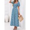 image:imageBTFBM Spring Summer Dresses for Women 2026 Puff Short Sleeve Smocked Floral Print Boho Beach Wedding Guest Maxi DressFloral Blue Green