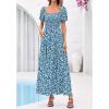 image:imageBTFBM Spring Summer Dresses for Women 2026 Puff Short Sleeve Smocked Floral Print Boho Beach Wedding Guest Maxi DressFloral Blue Green