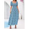 image:imageBTFBM Spring Summer Dresses for Women 2026 Puff Short Sleeve Smocked Floral Print Boho Beach Wedding Guest Maxi DressFloral Blue Green