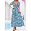 image:imageBTFBM Spring Summer Dresses for Women 2026 Puff Short Sleeve Smocked Floral Print Boho Beach Wedding Guest Maxi DressFloral Blue Green