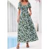 image:imageBTFBM Spring Summer Dresses for Women 2026 Puff Short Sleeve Smocked Floral Print Boho Beach Wedding Guest Maxi DressFloral Blue Yellow