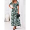 image:imageBTFBM Spring Summer Dresses for Women 2026 Puff Short Sleeve Smocked Floral Print Boho Beach Wedding Guest Maxi DressFloral Blue Yellow