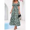 image:imageBTFBM Spring Summer Dresses for Women 2026 Puff Short Sleeve Smocked Floral Print Boho Beach Wedding Guest Maxi DressFloral Blue Yellow