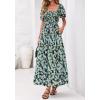 image:imageBTFBM Spring Summer Dresses for Women 2026 Puff Short Sleeve Smocked Floral Print Boho Beach Wedding Guest Maxi DressFloral Blue Yellow