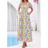 image:imageBTFBM Spring Summer Dresses for Women 2026 Puff Short Sleeve Smocked Floral Print Boho Beach Wedding Guest Maxi DressFloral Light Green Multi