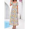 image:imageBTFBM Spring Summer Dresses for Women 2026 Puff Short Sleeve Smocked Floral Print Boho Beach Wedding Guest Maxi DressFloral Light Green Multi