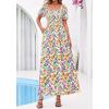 image:imageBTFBM Spring Summer Dresses for Women 2026 Puff Short Sleeve Smocked Floral Print Boho Beach Wedding Guest Maxi DressFloral Light Green Multi