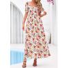 image:imageBTFBM Spring Summer Dresses for Women 2026 Puff Short Sleeve Smocked Floral Print Boho Beach Wedding Guest Maxi DressFloral White Multi