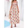 image:imageBTFBM Spring Summer Dresses for Women 2026 Puff Short Sleeve Smocked Floral Print Boho Beach Wedding Guest Maxi DressFloral White Multi