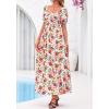 image:imageBTFBM Spring Summer Dresses for Women 2026 Puff Short Sleeve Smocked Floral Print Boho Beach Wedding Guest Maxi DressFloral White Multi