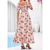 image:imageBTFBM Spring Summer Dresses for Women 2026 Puff Short Sleeve Smocked Floral Print Boho Beach Wedding Guest Maxi DressFloral White Multi