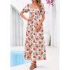 image:imageBTFBM Spring Summer Dresses for Women 2026 Puff Short Sleeve Smocked Floral Print Boho Beach Wedding Guest Maxi DressFloral White Multi