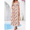 image:imageBTFBM Spring Summer Dresses for Women 2026 Puff Short Sleeve Smocked Floral Print Boho Beach Wedding Guest Maxi DressFloral White Multi