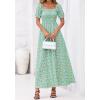 image:imageBTFBM Spring Summer Dresses for Women 2026 Puff Short Sleeve Smocked Floral Print Boho Beach Wedding Guest Maxi DressLight Green Flower
