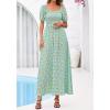image:imageBTFBM Spring Summer Dresses for Women 2026 Puff Short Sleeve Smocked Floral Print Boho Beach Wedding Guest Maxi DressLight Green Flower