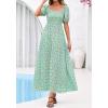 image:imageBTFBM Spring Summer Dresses for Women 2026 Puff Short Sleeve Smocked Floral Print Boho Beach Wedding Guest Maxi DressLight Green Flower