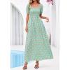 image:imageBTFBM Spring Summer Dresses for Women 2026 Puff Short Sleeve Smocked Floral Print Boho Beach Wedding Guest Maxi DressLight Green Flower