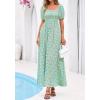 image:imageBTFBM Spring Summer Dresses for Women 2026 Puff Short Sleeve Smocked Floral Print Boho Beach Wedding Guest Maxi DressLight Green Flower