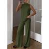 image:imageBTFBM Summer 2 Piece Lounge Sets For Women Sleeveless Mock Neck Wide Leg Loose Spring Vacation Airport Travel OutfitsArmy Green