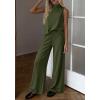 image:imageBTFBM Summer 2 Piece Lounge Sets For Women Sleeveless Mock Neck Wide Leg Loose Spring Vacation Airport Travel OutfitsArmy Green