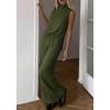 image:imageBTFBM Summer 2 Piece Lounge Sets For Women Sleeveless Mock Neck Wide Leg Loose Spring Vacation Airport Travel OutfitsArmy Green