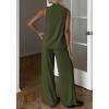 image:imageBTFBM Summer 2 Piece Lounge Sets For Women Sleeveless Mock Neck Wide Leg Loose Spring Vacation Airport Travel OutfitsArmy Green