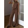 image:imageBTFBM Summer 2 Piece Lounge Sets For Women Sleeveless Mock Neck Wide Leg Loose Spring Vacation Airport Travel OutfitsBrown