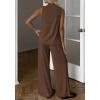 image:imageBTFBM Summer 2 Piece Lounge Sets For Women Sleeveless Mock Neck Wide Leg Loose Spring Vacation Airport Travel OutfitsBrown