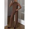 image:imageBTFBM Summer 2 Piece Lounge Sets For Women Sleeveless Mock Neck Wide Leg Loose Spring Vacation Airport Travel OutfitsBrown