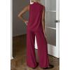 image:imageBTFBM Summer 2 Piece Lounge Sets For Women Sleeveless Mock Neck Wide Leg Loose Spring Vacation Airport Travel OutfitsBurgundy