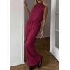 image:imageBTFBM Summer 2 Piece Lounge Sets For Women Sleeveless Mock Neck Wide Leg Loose Spring Vacation Airport Travel OutfitsBurgundy