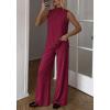 image:imageBTFBM Summer 2 Piece Lounge Sets For Women Sleeveless Mock Neck Wide Leg Loose Spring Vacation Airport Travel OutfitsBurgundy