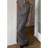 image:imageBTFBM Summer 2 Piece Lounge Sets For Women Sleeveless Mock Neck Wide Leg Loose Spring Vacation Airport Travel OutfitsDark Grey