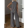 image:imageBTFBM Summer 2 Piece Lounge Sets For Women Sleeveless Mock Neck Wide Leg Loose Spring Vacation Airport Travel OutfitsDark Grey