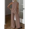 image:imageBTFBM Summer 2 Piece Lounge Sets For Women Sleeveless Mock Neck Wide Leg Loose Spring Vacation Airport Travel OutfitsKhaki