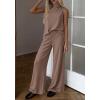 image:imageBTFBM Summer 2 Piece Lounge Sets For Women Sleeveless Mock Neck Wide Leg Loose Spring Vacation Airport Travel OutfitsKhaki