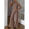 image:imageBTFBM Summer 2 Piece Lounge Sets For Women Sleeveless Mock Neck Wide Leg Loose Spring Vacation Airport Travel OutfitsKhaki