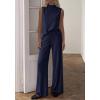 image:imageBTFBM Summer 2 Piece Lounge Sets For Women Sleeveless Mock Neck Wide Leg Loose Spring Vacation Airport Travel OutfitsNavy Blue