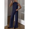 image:imageBTFBM Summer 2 Piece Lounge Sets For Women Sleeveless Mock Neck Wide Leg Loose Spring Vacation Airport Travel OutfitsNavy Blue