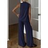 image:imageBTFBM Summer 2 Piece Lounge Sets For Women Sleeveless Mock Neck Wide Leg Loose Spring Vacation Airport Travel OutfitsNavy Blue