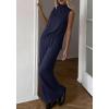 image:imageBTFBM Summer 2 Piece Lounge Sets For Women Sleeveless Mock Neck Wide Leg Loose Spring Vacation Airport Travel OutfitsNavy Blue