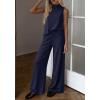 image:imageBTFBM Summer 2 Piece Lounge Sets For Women Sleeveless Mock Neck Wide Leg Loose Spring Vacation Airport Travel OutfitsNavy Blue
